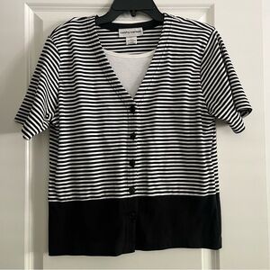 Cathy Daniels Black and White Striped Button Down Shirt